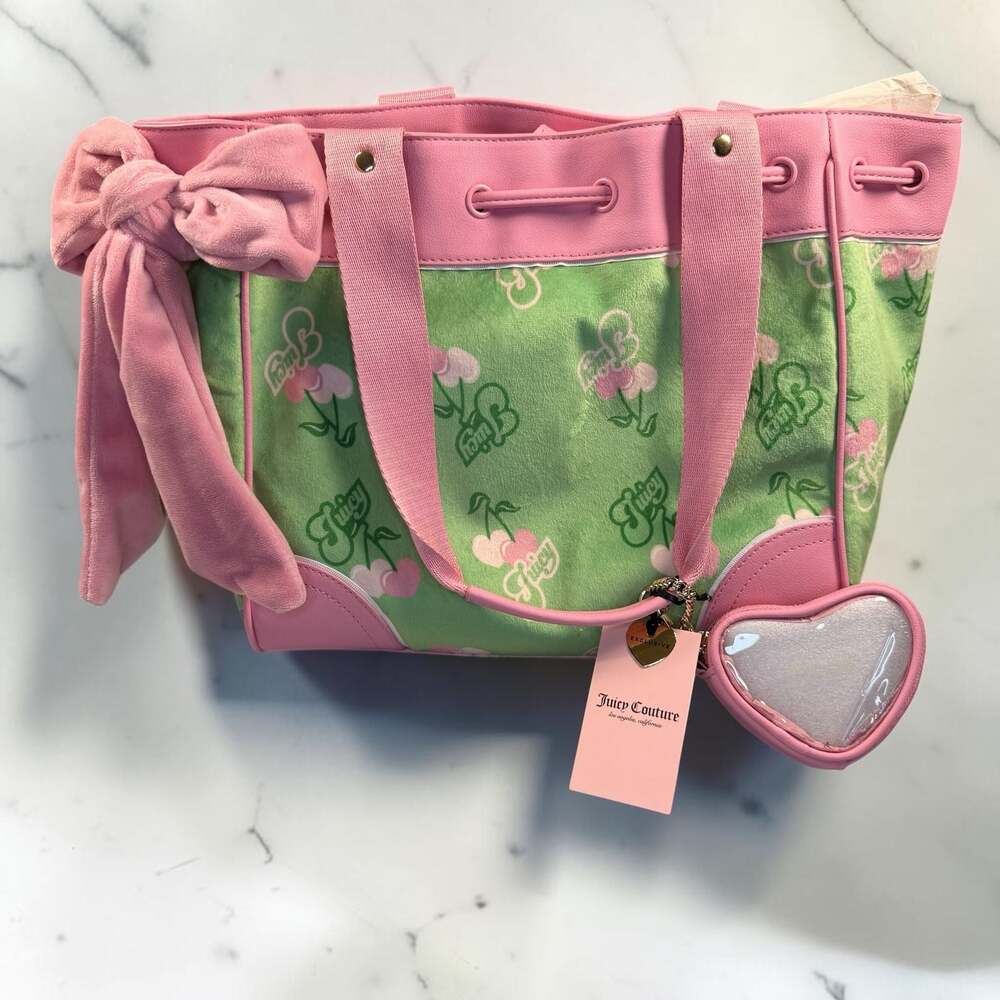 NWT Juicy Couture Cherry Gelato Retro Green and Pink Tote Handbag